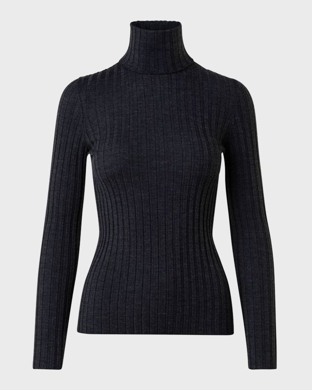 Turtleneck Long-Sleeve Wool-Silk Rib Sweater